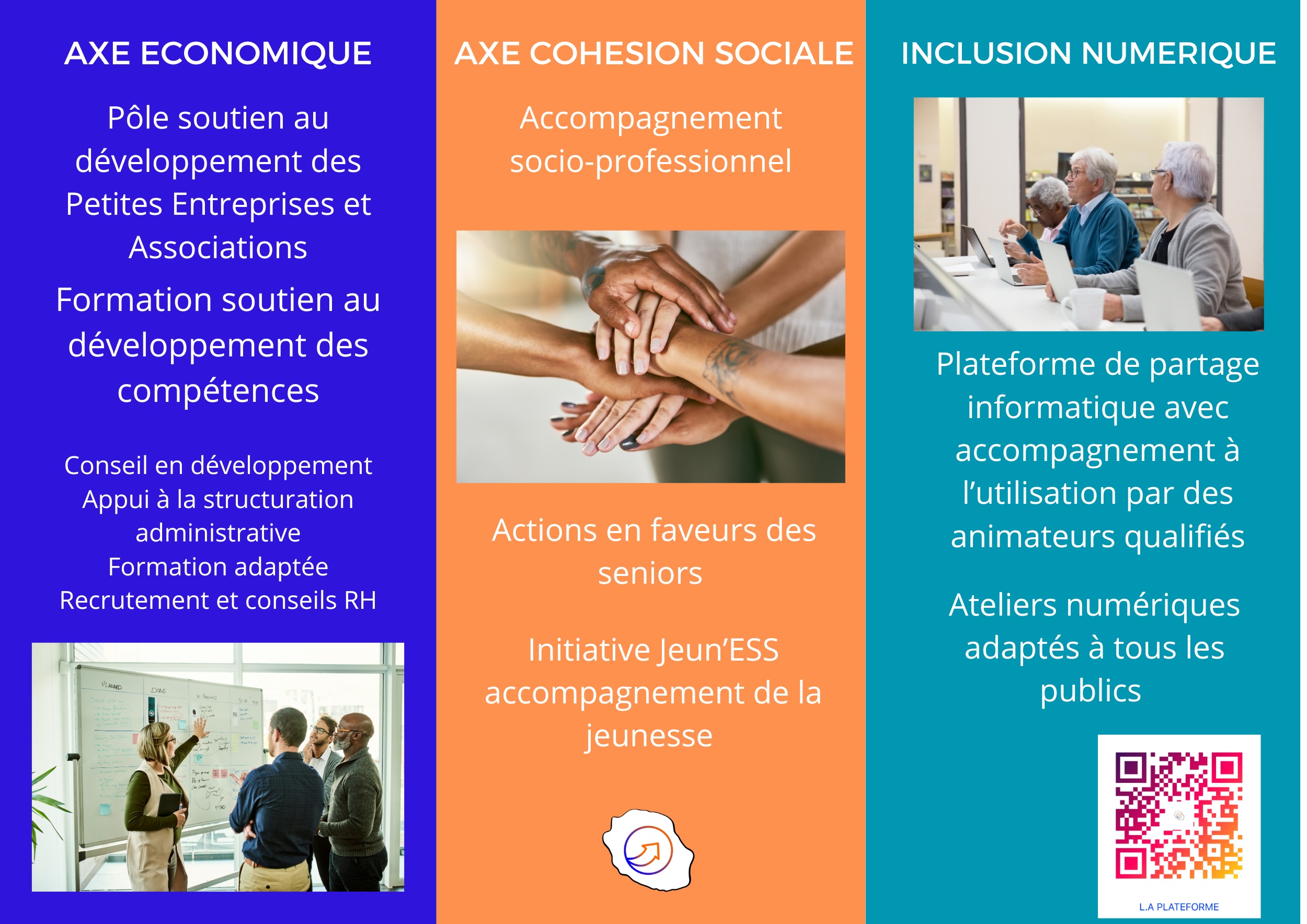 Les 3 axes d'intervention de L.A PLATEFORME